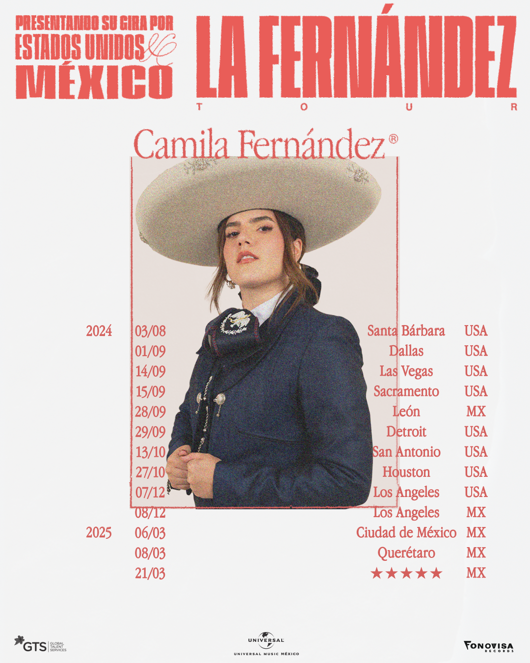 Camila Fernández anuncia su primer gira por México y Estados Unidos.